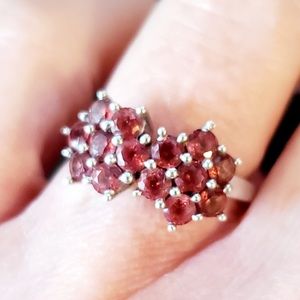 Vintage antique 925 sterling silver garnet double flowers size 7 cocktail ring